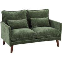 HOMCOM 2 Seater Sofa, Loveseat Sofa with Spring Cushions, Wide and Deep Seat, Wood Legs, Green
