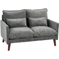 HOMCOM 2 Seater Sofa, Loveseat Sofa with Spring Cushions, Wide and Deep Seat, Wood Legs, Grey