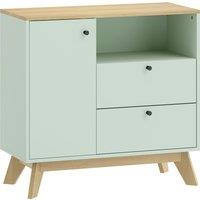 HOMCOM Sideboard Storage Cabinet, 80 cm Buffet Cabinet with 2 Drawers, Open Compartment, Adjustable Shelf, Light Green and Oak