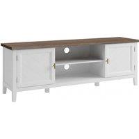 HOMCOM TV Stand for TVs up to 42 Inch, Farmhouse Entertainment Center with 2 Open Shelves, 2 Cabinets and Thick Top