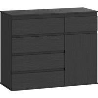 HOMCOM Modern Sideboard, Sideboard Storage Cabinet with 5 Drawers, Adjustable Shelf, Soft-Close Door, Black