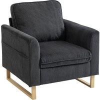 HOMCOM Accent Chair with Pocket Spring, Modern Industrial Armchair with Metal Legs for Livingroom Dark Grey