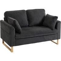 HOMCOM 2 Seater Sofa, 140 cm Loveseat Sofa with Spring Cushions, Metal Legs, 2 Pillows, Dark Grey