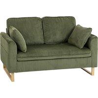 HOMCOM 2 Seater Sofa, 140 cm Loveseat Sofa with Spring Cushions, Metal Legs, 2 Pillows, Dark Green