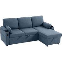HOMCOM Corner Sofa Bed, L Shaped Sleeper Sectional Sofa with Reversible Storage Chaise, Blue