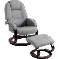 HOMCOM Swivel Recliner Chair with Footstool, PU Leather Recliner Armchair with Adjustable Back and Wood Frame, Grey