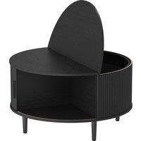 HOMCOM Coffee Table with Lift Top and Hidden Storage, Round Centre Table with Fluted Sliding Door, 80 cm, Black Wood Effect