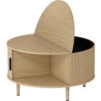 HOMCOM Coffee Table with Lift Top and Hidden Storage, Round Centre Table with Fluted Sliding Door, 80 cm, Natural Wood