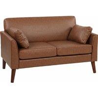 HOMCOM 2 Seater Sofa, 132 cm Modern Small Sofa with Solid Wood Legs and 2 Pillows for Small Space, Brown