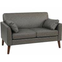 HOMCOM 2 Seater Sofa, 132 cm Modern Small Sofa with Solid Wood Legs and 2 Pillows for Small Space, Grey