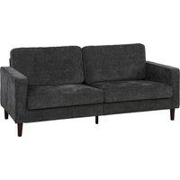 HOMCOM 3 Seater Sofa Button Tufted Upholstered Velvet Couch with Wood Legs for Living Room, Dark Grey