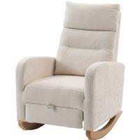 HOMCOM Upholstered Rocking Chair Retractable Footrest Rocker Chair High Back for Living Room Cream White