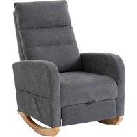 HOMCOM Upholstered Rocking Chair Retractable Footrest Rocker Chair High Back for Living Room Grey