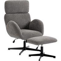 HOMCOM Swivel Armchair and Footstool Set, Height Adjustable Accent Chair with Adjustable Headrest, Rocking Function, Grey