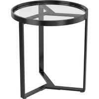 HOMCOM Round Side Table with Tempered Glass Top and Geometric Metal Frame for Small Space, Black
