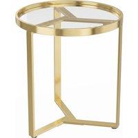 HOMCOM Round Side Table with Tempered Glass Top and Geometric Metal Frame for Small Space, Gold Tone