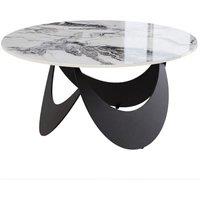 HOMCOM Coffee Table Sintered Stone Top Adjustable Foot Pads Modern Center Table for Living Room White and Black
