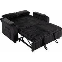 HOMCOM 2 Seater Sofa Bed, Pull Out Sleeper Sofa w/ Adjustable Backrest, Storage Armrests, Cup Holders, Side Pockets, Black