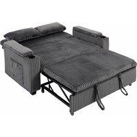 HOMCOM 2 Seater Sofa Bed, Pull Out Sleeper Sofa w/ Adjustable Backrest, Storage Armrests, Cup Holders, Side Pockets, Dark Grey