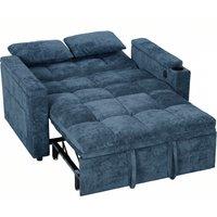 HOMCOM 2 Seater Sofa Bed, 3-in-1 Convertible Pull Out Sleeper Bed with Hidden Table, USB Port, Armrest Storage, Dark Blue