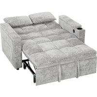 HOMCOM 2 Seater Sofa Bed, 3-in-1 Convertible Pull Out Sleeper Bed with Hidden Table, USB Port, Armrest Storage, Grey