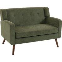HOMCOM 2 Seater Sofa, 118 cm Corduroy Small Loveseat with Spring Cushion, Wood Legs for Small Space, Living Room, Dark Green