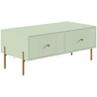 HOMCOM Modern Coffee Table, Living Room Table with Storage, 2 Drawers and Metal legs for Bedroom, Light Green