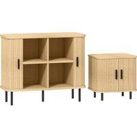 HOMCOM Sideboard Cabinet, Accent Console with Mid-Century Tambour Doors, Oak