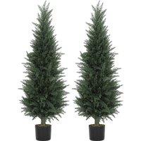 HOMCOM Set of 2 Decorative Artificial Plant, 120 cm Cypress Tree with 638 Leaves in Pot, UV-Resistant Plastic Fake Tree for Indoor Outdoor Home Office