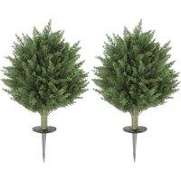HOMCOM 60 cm Artificial Cypress Tree with Ground Stake, Set of 2 Artificial Plants for Indoor & Outdoor, UV Resistant, Green