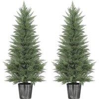 HOMCOM 135cm Artificial Cypress Trees Set of 2, UV Resistant Artificial Plants with Decorative Pot, Fake Plants for Indoor Outdoor Decor, Green