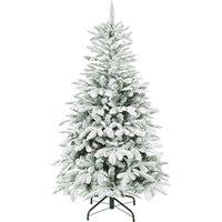 HOMCOM 5 ft Artificial Flocked Christmas Tree with 717 Branches, Hinged Xmas Tree with Foldable Metal Stand, Easy Assembly for Home Office Decor