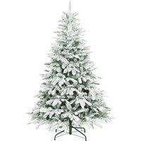 HOMCOM 6 ft Artificial Flocked Christmas Tree with 1182 Branches, Hinged Xmas Tree with Foldable Metal Stand, Easy Assembly for Home Office Decor
