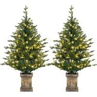 HOMCOM Set of Two Artificial 4ft Christmas Trees, with Lights - Green
