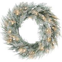 HOMCOM 60cm/ 24inch Flocked Prelit Christmas Wreath