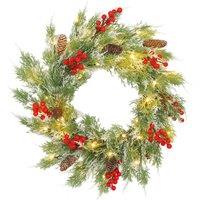 HOMCOM 60 cm Prelit Christmas Wreath, Door Wreath with Realistic Branches, 30 Warm White LEDs, Timer, Battery Operated