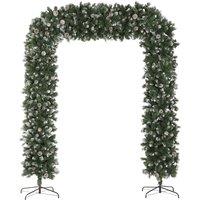 HOMCOM 8.2 ft Snow Frosted Christmas Tree Arch, Christmas Arch Doorway Decor with 1800 Tips and 91 Pinecones, Artificial Xmas Tree with Metal Stand for Indoor, Green