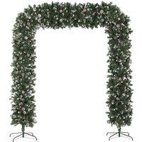 HOMCOM 8.2 ft Snow Frosted Christmas Tree Arch, Christmas Arch Doorway Decor with 2100 Tips and 96 Pinecones, Artificial Xmas Tree with Metal Stand for Indoor, Green