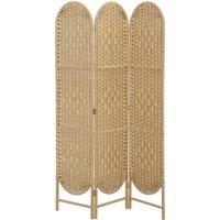 HOMCOM Indoor Oval 3-Panel Room Divider 120 x 170 cm Folding Lightweight Woven Partition, Natural Wood