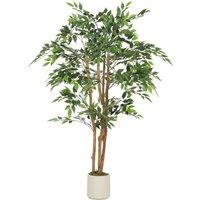 HOMCOM 150cm Artificial Ficus Tree, Fake Potted Tree with Solid Wood Trunk and Pot for Indoor, Green