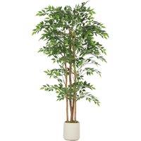 HOMCOM 180cm Artificial Ficus Tree, Fake Potted Tree with Solid Wood Trunk and Pot for Indoor, Green