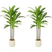 HOMCOM 90cm Lifelike Fake Tree, Artificial Dracaena Tree with Bendable Trunks, Green