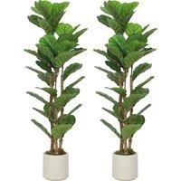 HOMCOM 120cm Set of 2 Artificial Fiddle Leaf Fig Trees - Green