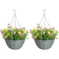 HOMCOM Set of 2 Artificial Hanging Cosmos Flowers - Multi-Colored