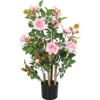 HOMCOM 90cm Artificial Rose Tree, Decorative Fake Plant with 344 Silk Leaves 17 Flowers for Outdoor Indoor Decor, Pink