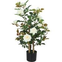 HOMCOM 90cm Artificial Rose Tree, Decorative Fake Plant with 344 Silk Leaves 17 Flowers for Outdoor Indoor Decor, White