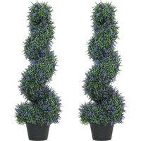 HOMCOM Artificial Lavender Topiary Tree Set of 2, UV Resistant Fake Plants in Pot for Indoor Outdoor Decor, 90 cm, Purple