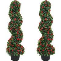 HOMCOM Artificial Rose Spiral Topiary Tree Set of 2, Indoor Outdoor Fake Plants with 630 Leaves, 90cm