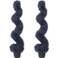 HOMCOM Set of 2 Decorative Artificial Plants, 120cm Artificial Boxwood Spiral Topiary Tree with 840 Leaves, UV Resistant