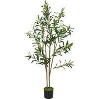 HOMCOM Decorative Artificial Plant, 120 cm Silk Olive Tree with 303 Leaves in Cement Pot, Fake Plant